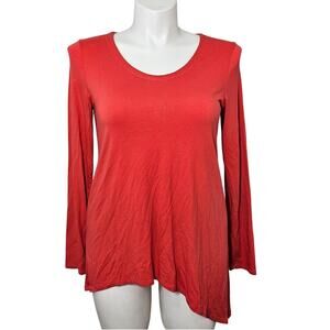 EILEEN FISHER Top Lightweight Viscose Jersey Asymmetric Coral Red M